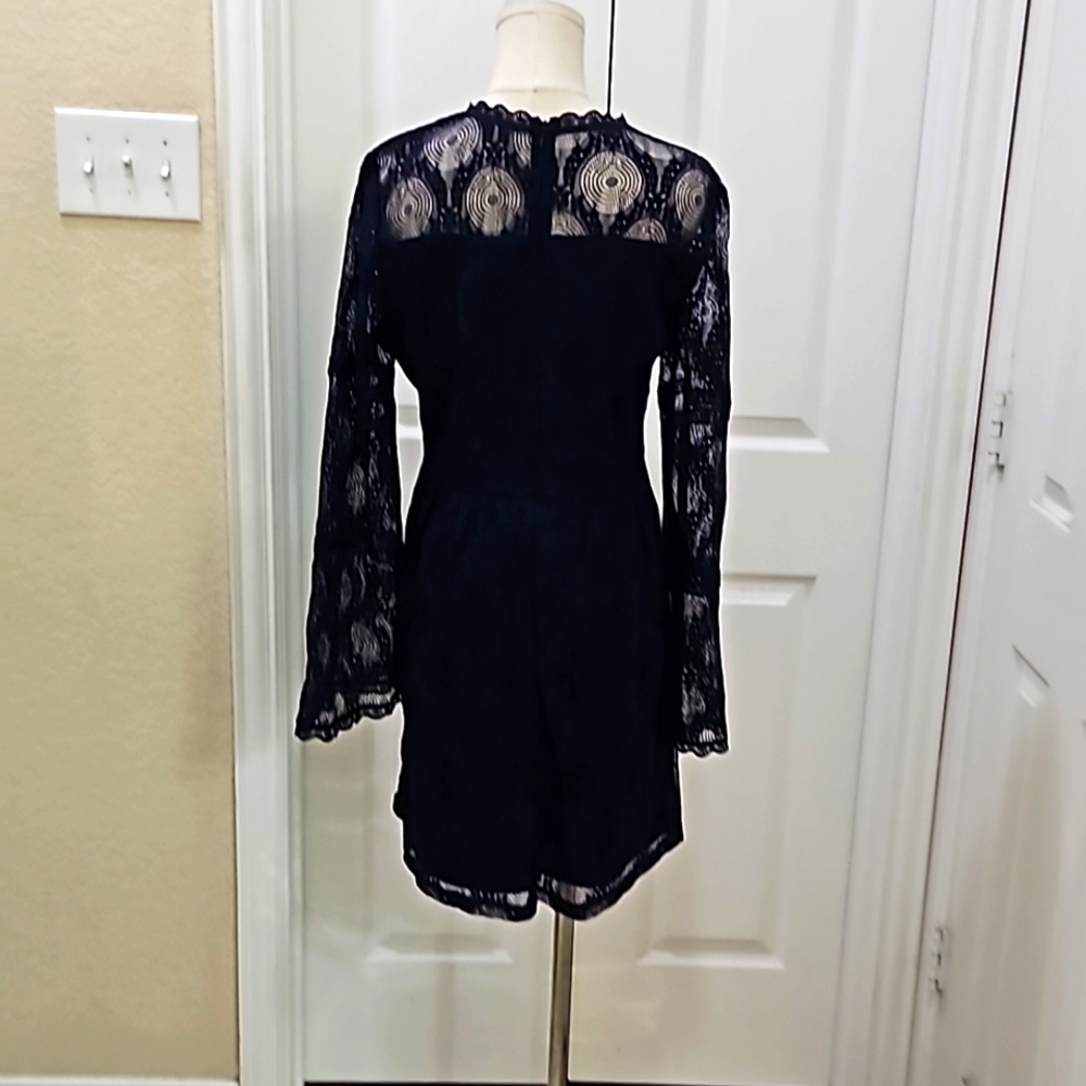 Xhilaration Dark Blue Floral Laced Bell Sleeve Dress Size Medium - Picture 4 of 8